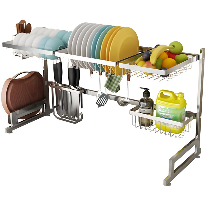 Stainless Steel Over The Sink Dish Rack, 20.5" H x 34.6" W x 12.6" D, Stainless Steel