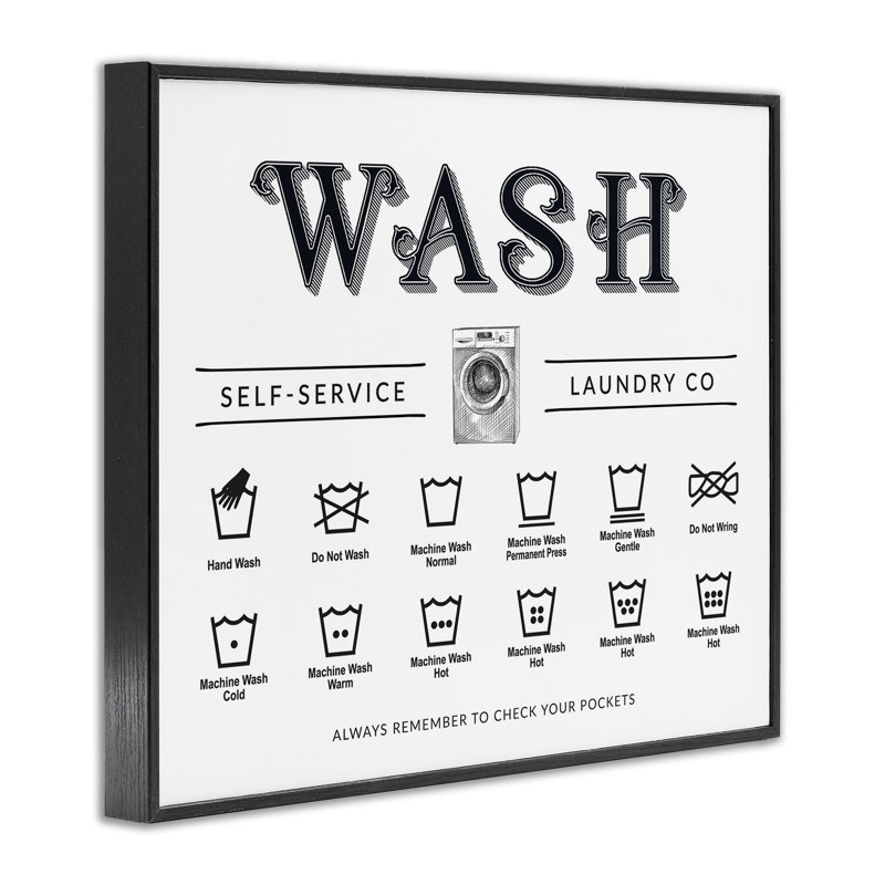 «Wash Cycles Instructions», giclée encadrée, design par lettré et doublé, H 11 po x l 14 po, Giclée encadrée noir minuit