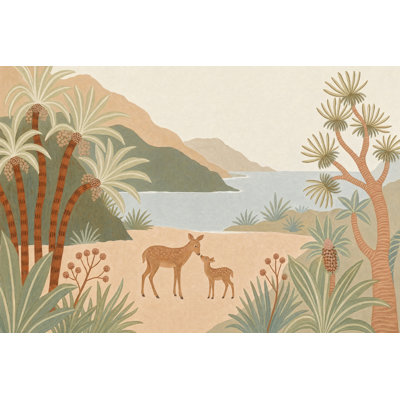 Papier peint paysage côtier, cerf vif et fauve