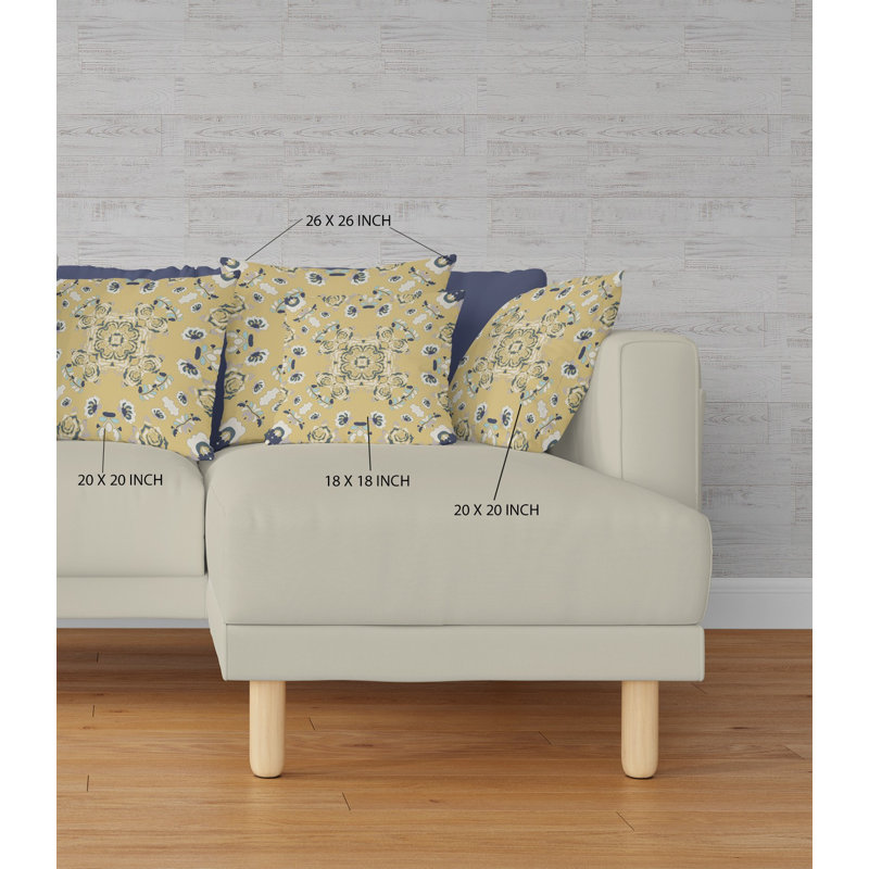Coussin 20 po x 20 po, Jaune / bleu floral