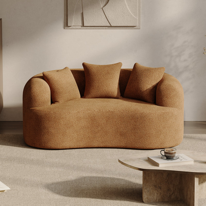 Canapé incurvé désossé en mousse à haute densité et sans assemblage requis, Orange, H 24,8 po x l 68,5 po x P 39,4 po, 2