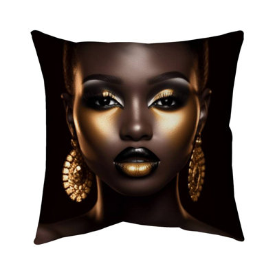 Piercing Gaze Figurative Brown Pillow - Bedroom – Outdoor Throw Pillow with Insert, Weather-Resistant