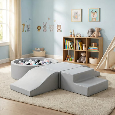 Blocs d'escalade en mousse pour tout-petits Wilwolfer: avec jouets d'escalade en cuir de polyuréthane 4 pièces et fosse à balles - fosse à balles en mousse pour tout-petits - jouets d'escalade d'intérieur pour enfants