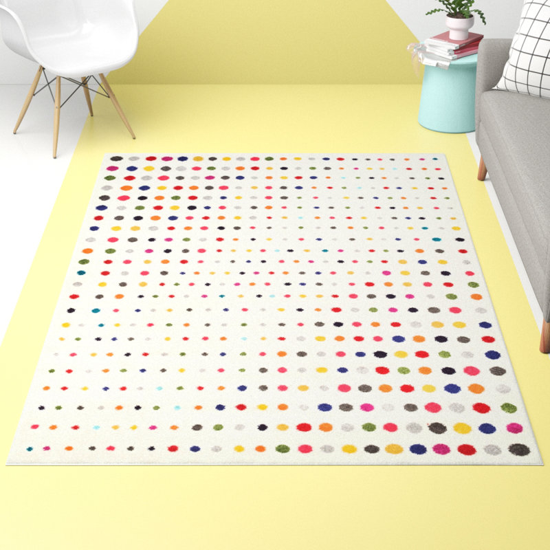 Tapis rose / jaune à pois Latchford, Rectangle 5 pi x 8 pi