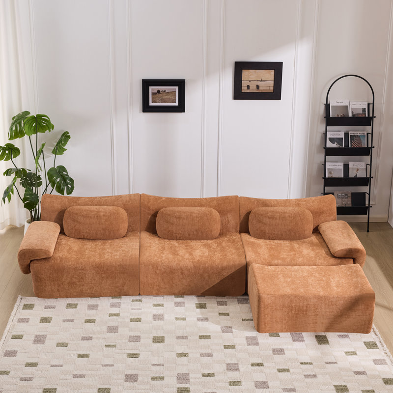 Combinaison modulaire, forme de joint en bambou, très grande compression et assise profonde en chenille 3 + 1 places, Orange