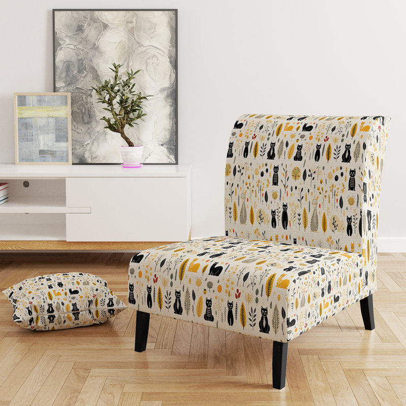 Fauteuil de chambre rembourré d'apparence décontractée Minimalist Forest, Jaune / noir / beige