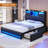 Full Bed Frames With Storage Headboard And 2 Large Drawers, Gaming Bed With Rgb Lights And Charging Station, Leather Upholstered Platform Bed, Esports-Style Bed, No Box Spring Needed, Black-1570319918