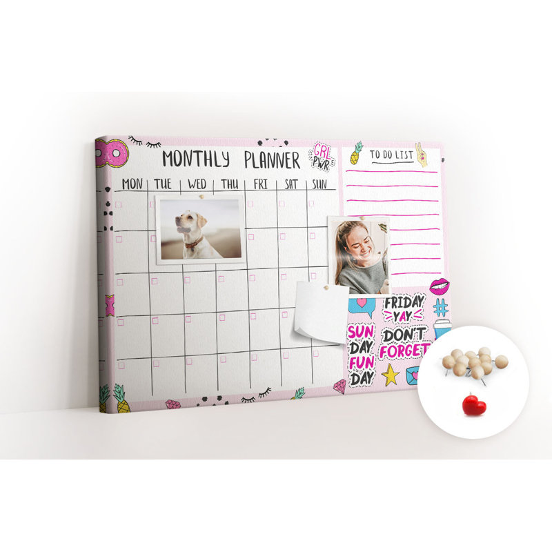 Wall Mounted bulletin board print decorative wall pin board for wall decorative corkboard Girl monthly planner