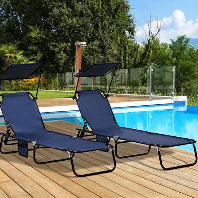 Chaises de piscine d'extérieur bleu foncé avec dossier inclinable - Structure en acier Canopy Beach
