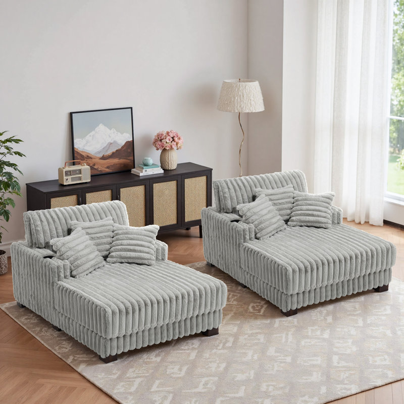 Upholstered Chaise Lounge, Light Grey