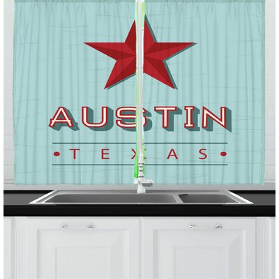 2 Piece Austin Texas Wording with a Star State Country Symbolic Design Kitchen Curtain Set -  East Urban Home, CDC6A2D1A1744EA5A36CBE4182A9C2D7
