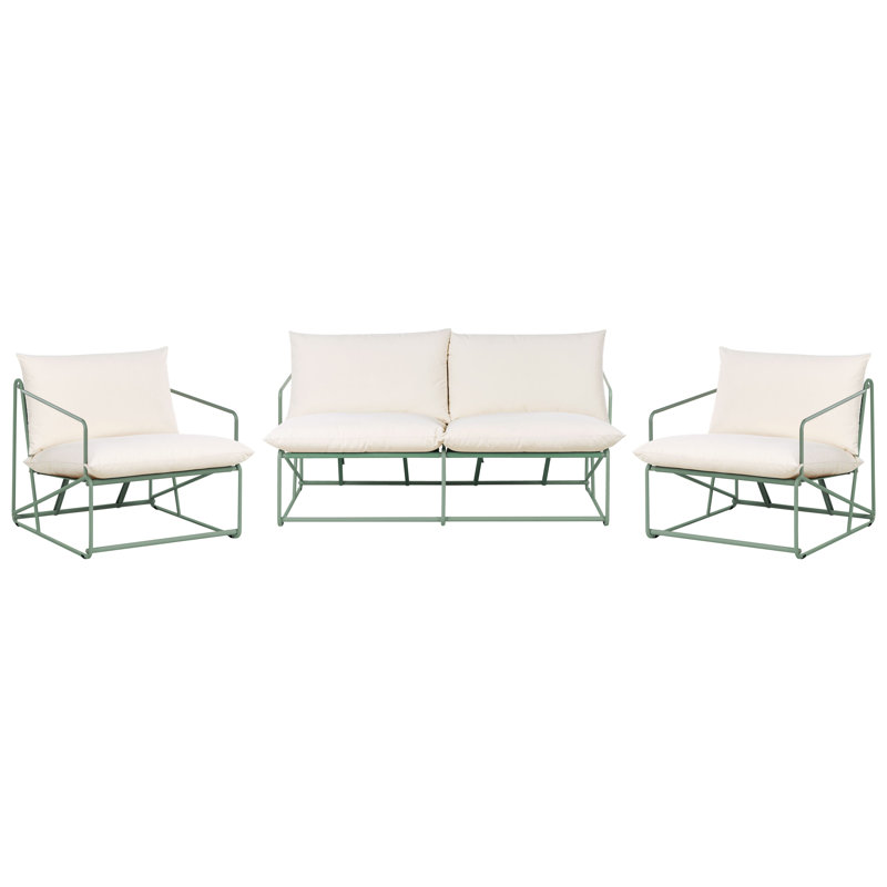 Garden Sofa Set 4 Seater Sundos Metal Taupe, Beige/Green