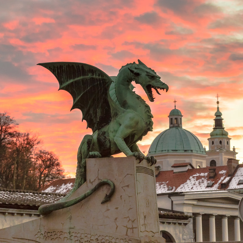 Dragon Bridge, Ljubljana by Kasto80 - Wrapped Canvas Print, 30cm H x 30cm W