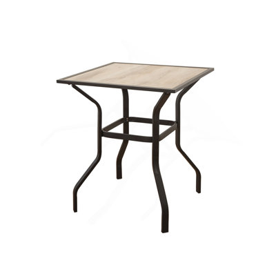 Table de bar d'extérieur carrée en métal avec plateau en bois pour terrasse de jardin (1 table)