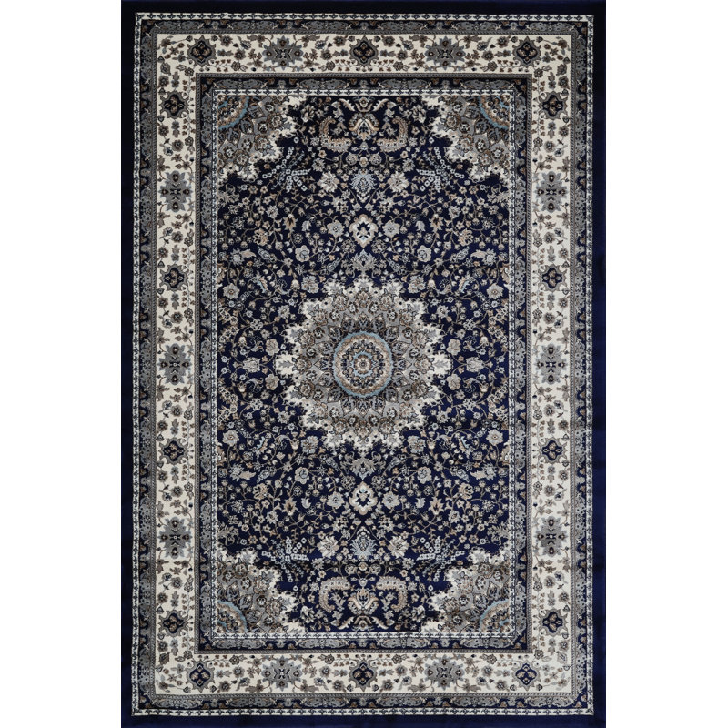 Sutphin Collection Floral Transitional Area Rug, Dark Blue, Rectangle 8' x 11'