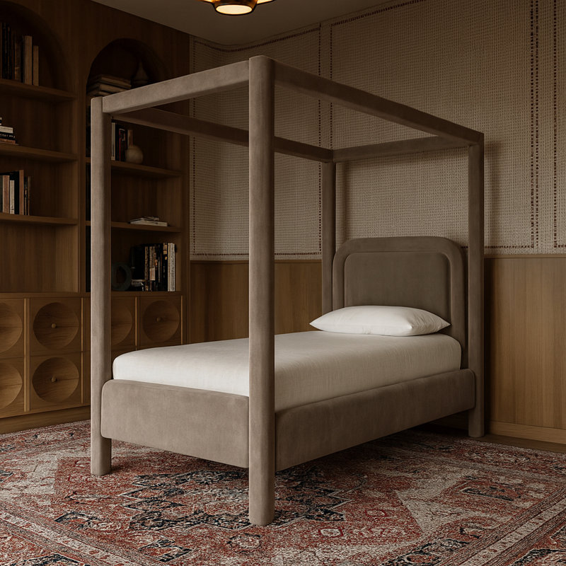 Lit tapissier Salina, Velours taupe, Simple