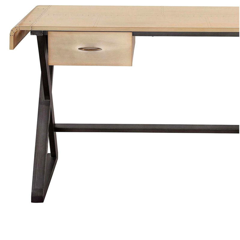 Bureau d'écriture en aluminium doré avec base en X en métal