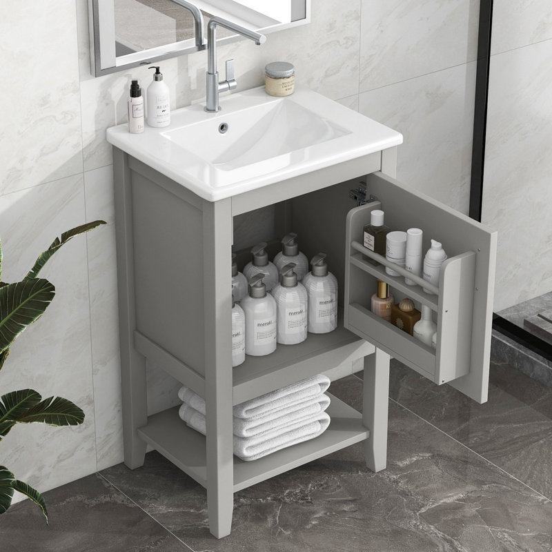 Meuble-lavabo de salle de bain avec lavabo, armoire de salle de bain avec porte à fermeture douce et tablette ouverte, meuble-lavabo pour l'organisation