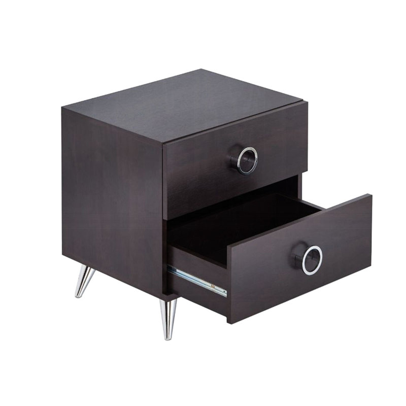Table de chevet 2 tiroirs - Pieds en plastique et poignées anneaux argentées pour table de chevet avec tiroirs