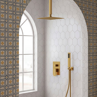 Système de robinet de douche à pression équilibrée, pomme de douche à effet de pluie de plafond 10 po avec douchette