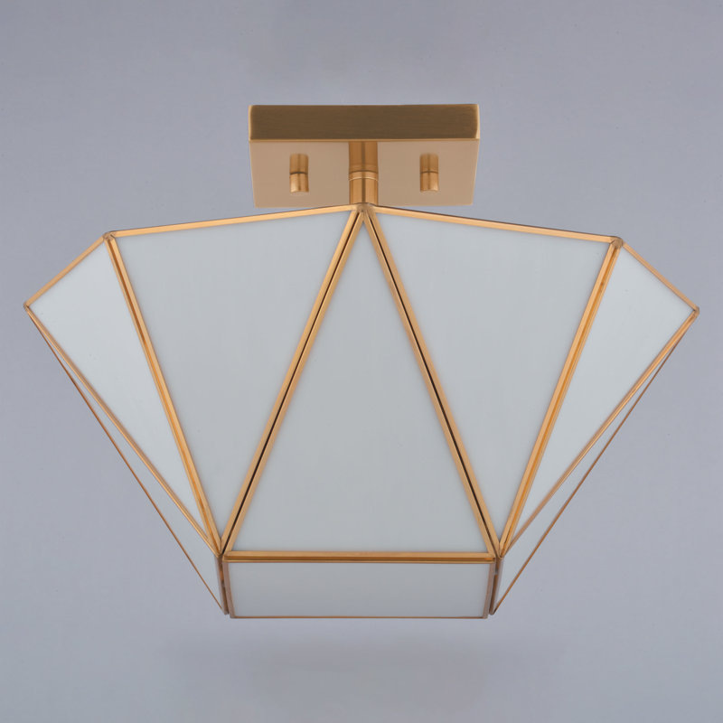 Burnett 2-Light 14 In. Wide Mid-Century Modern Bowl Semi Flush Mount Lighting Fixture, White Opal Tiffany Glass Shade, Dimmable LED Compatible For Low Ceilings, Bedroom, Hallway, Kitchen, Entryway