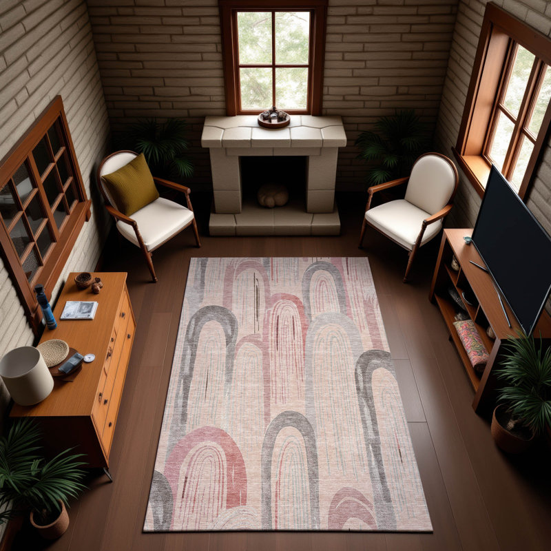 Tapis géométrique de qualité supérieure lavable à la machine Harjo AMF1588, Rectangulaire 8 pi x 10 pi
