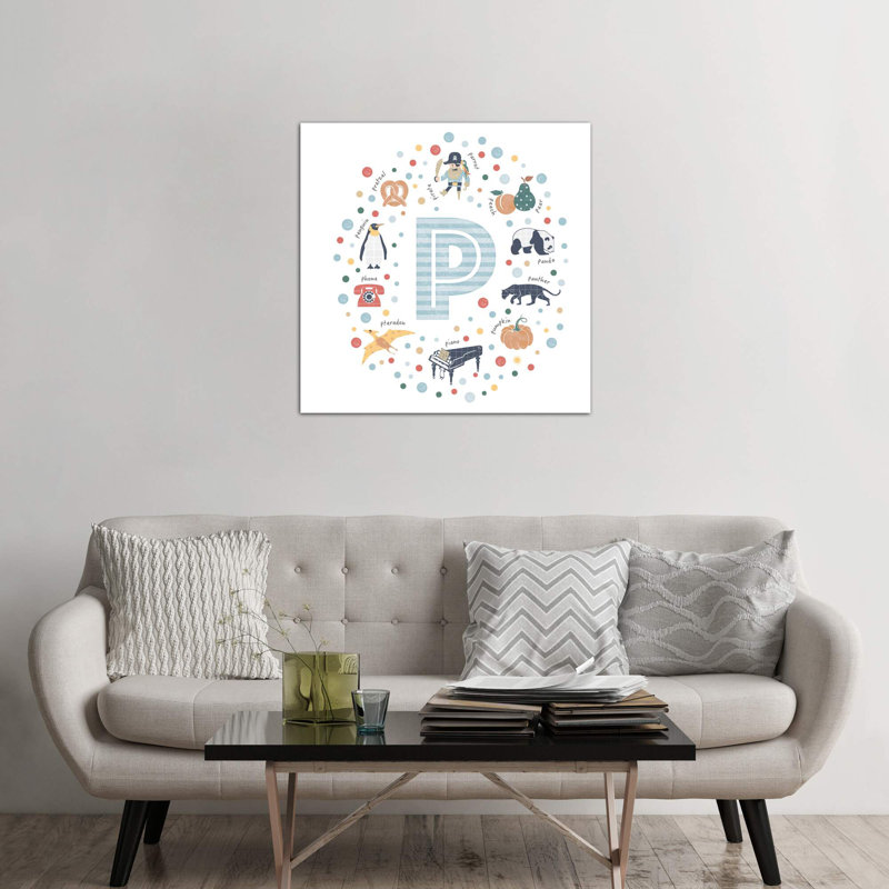 Lettre illustrée P bleue - impression, Toile tendue, Pas de tapis, H 37 po x l 37 po x P 1,5 po