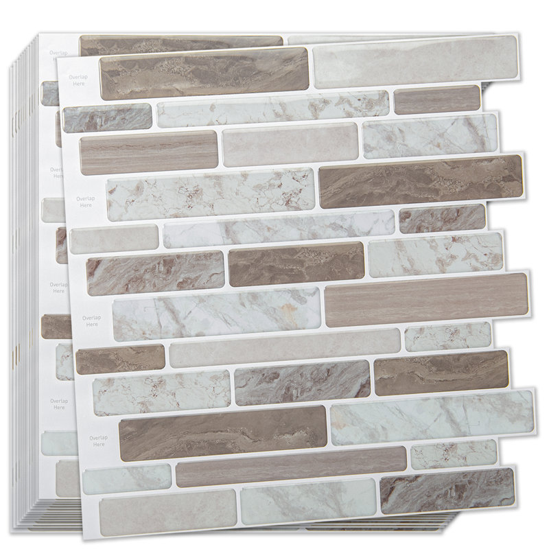 12" x 12" Peel & Stick Mosaic Tile,Vinyl Self Adhesive Tile for Kitchen Backsplash,10-Sheet, Khaki