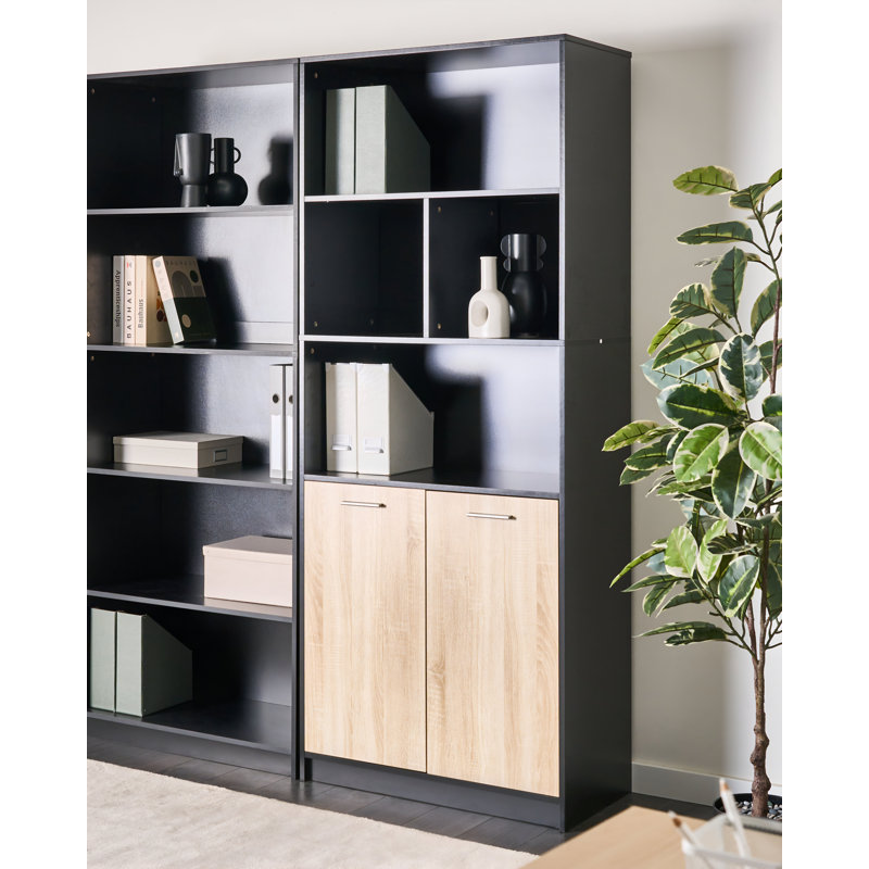 Almaguer 197cm H x 80cm W Particle Board Bookcase, Brown/Black