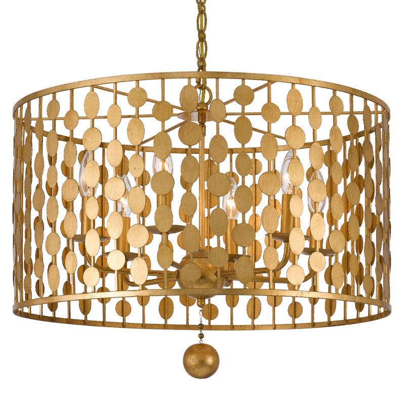 Lustre tambour 6 lumières à abat-jour Dufren, Or antique