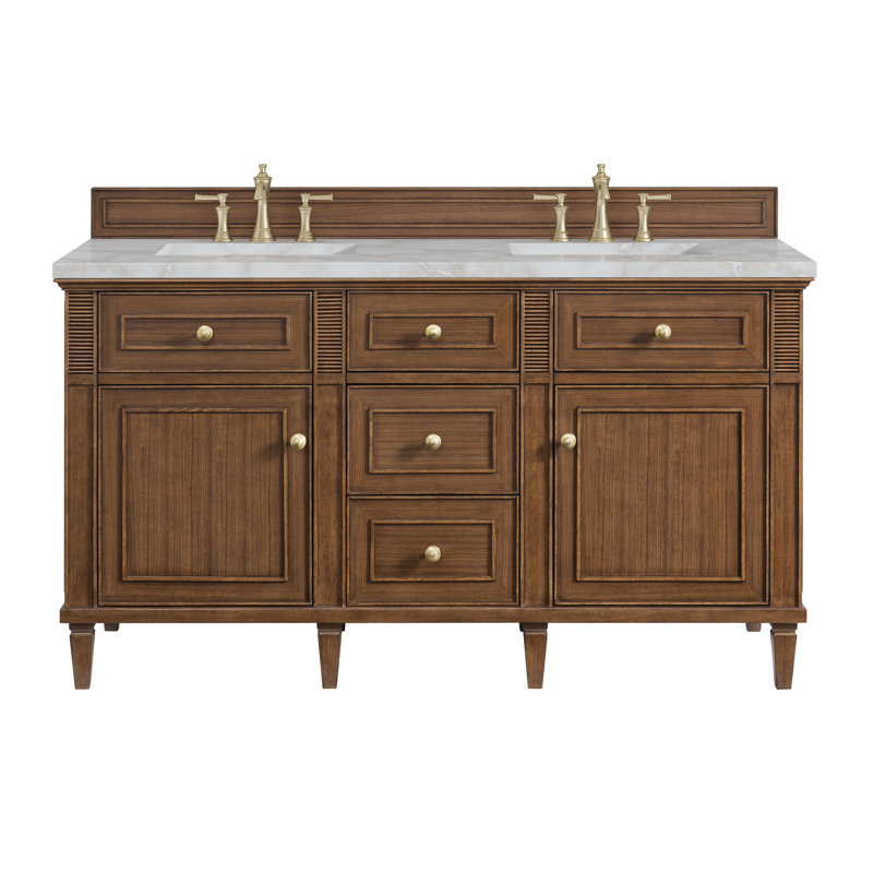 Lorelai 60 in. Double Vanity, Mid-Century Walnut, Victorian Silver, 8" Widespread