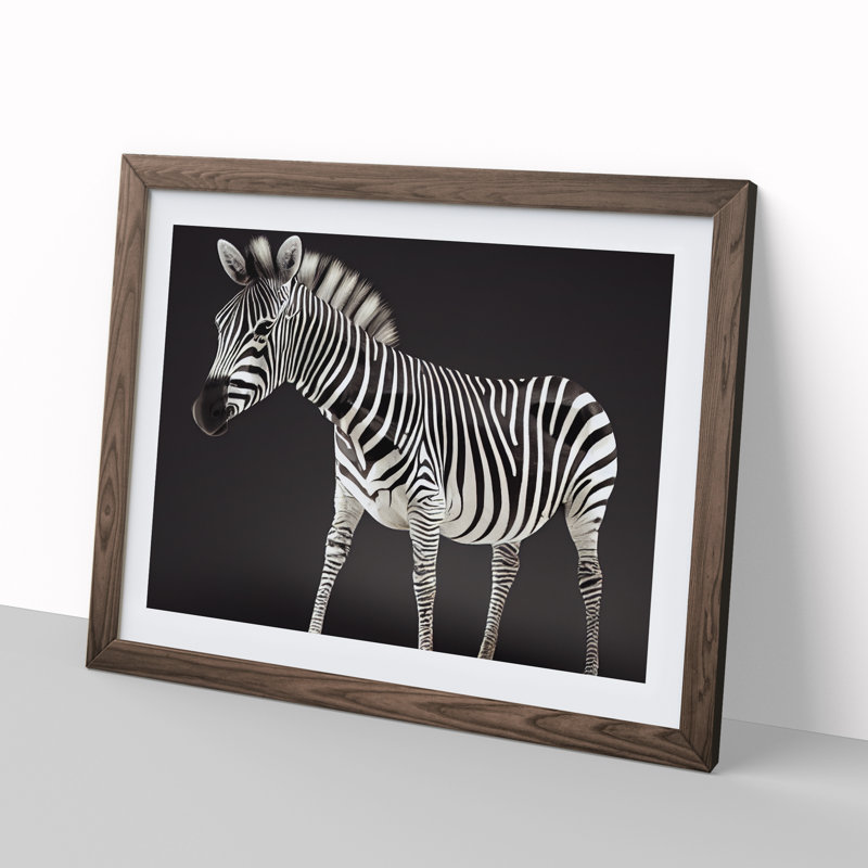 Zebra View - Single Picture Frame Painting, 46cm H x 64cm W x 2cm D, Walnut