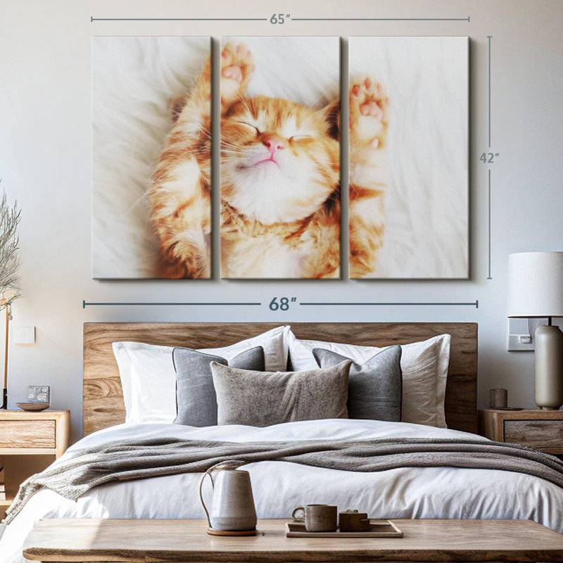 " Sleepy Kitty " 3 - Pieces, 42" H x 65" W