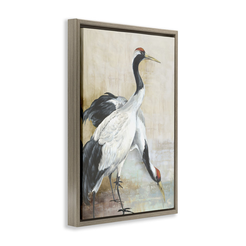 «Crane Duo at Riverside», toile flottante encadrée par Eli Jones, H 31 po x l 21 po, Cadre flottant orme Montalcino