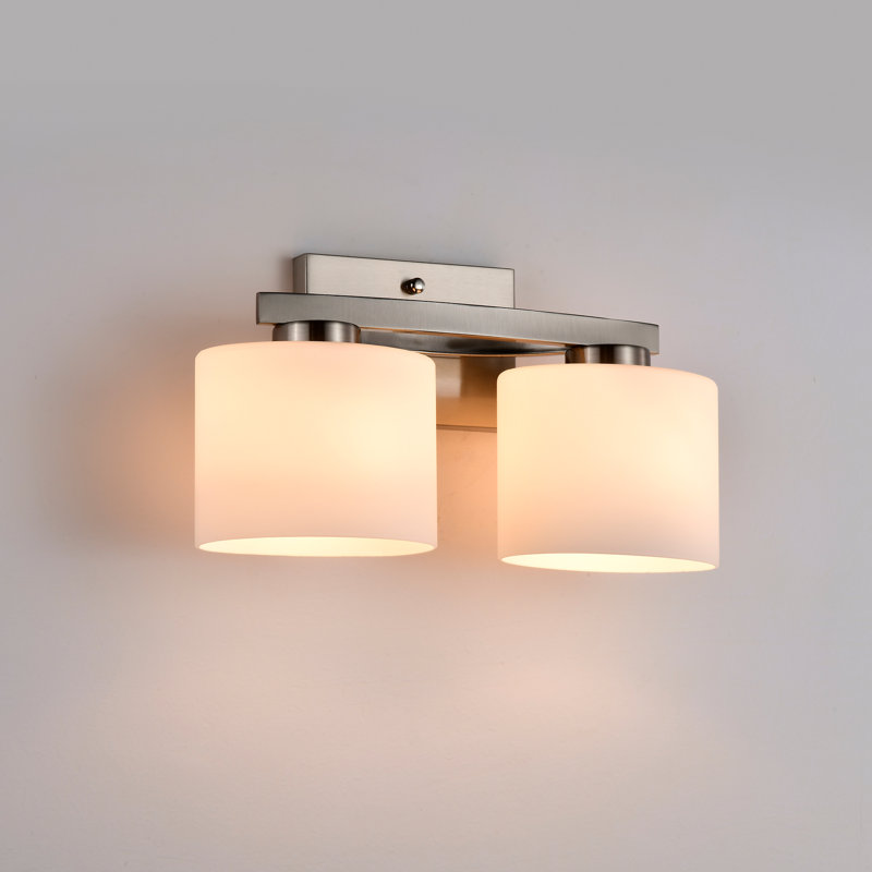 14 po Luminaire pour meuble-lavabo moderne à 2 lumières en nickel brossé avec abat-jour en verre blanc gravé de forme ovale