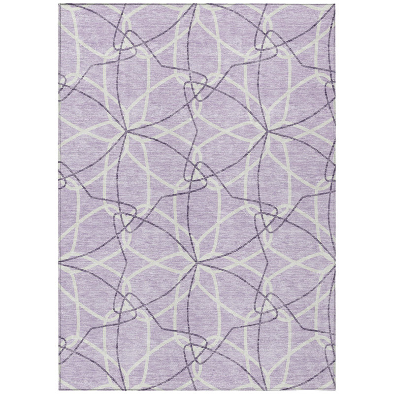 3' X 5' Lavender And Ivory Geometric Washable Indoor Outdoor Area Rug