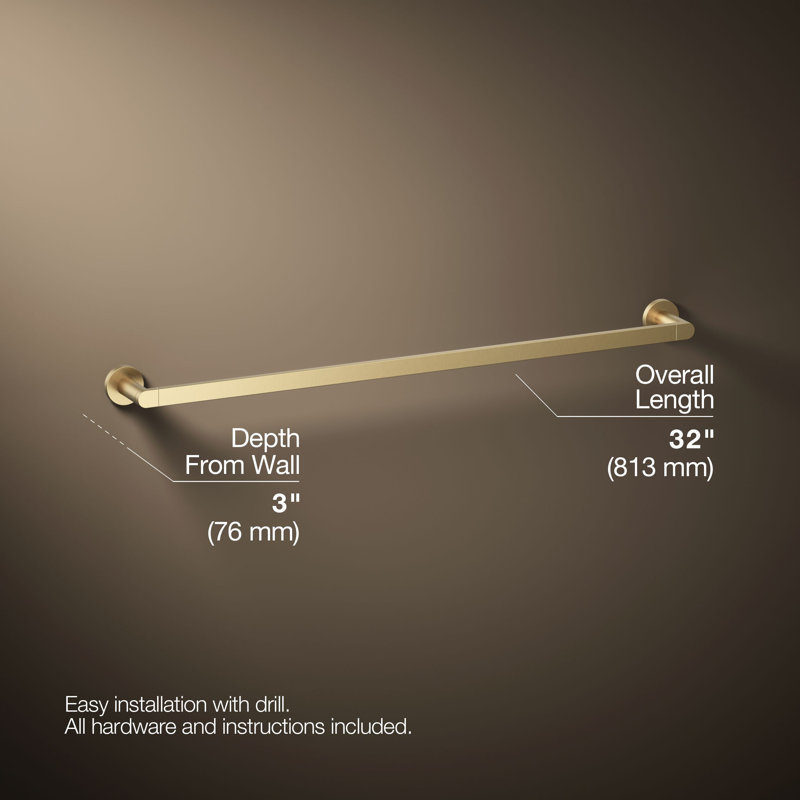 18" Wall Mounted Towel Bar, Vibrant Brushed Moderne Brass, 30"W