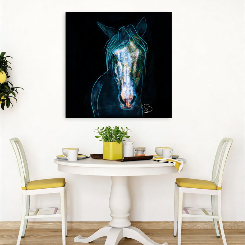 Abstrait cheval néon abstrait, art mural contemporain