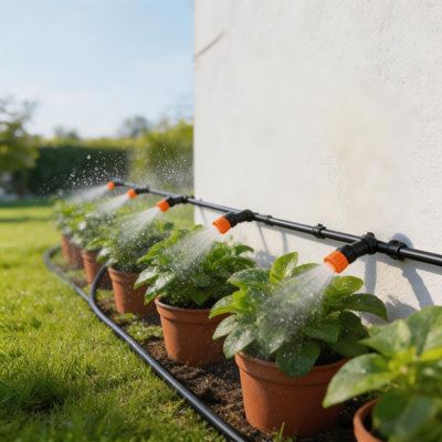 164FT Drip Irrigation Kit Dual Tubing Automatic Garden Watering System, Adjustable Misting & Dripper Plant Watering Set for Greenhouse Flower Bed Patio Lawn