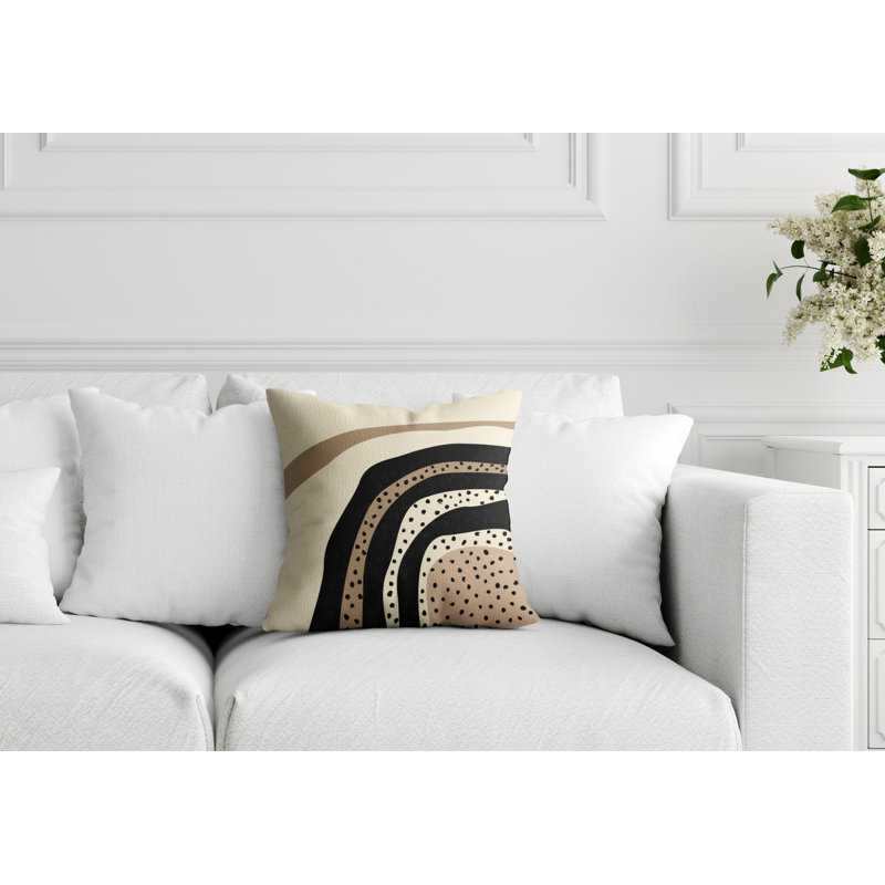 Coussin décoratif intérieur / extérieur en polyester filé Willow, 19 po x 19 po, Beige / blanc cassé / noir