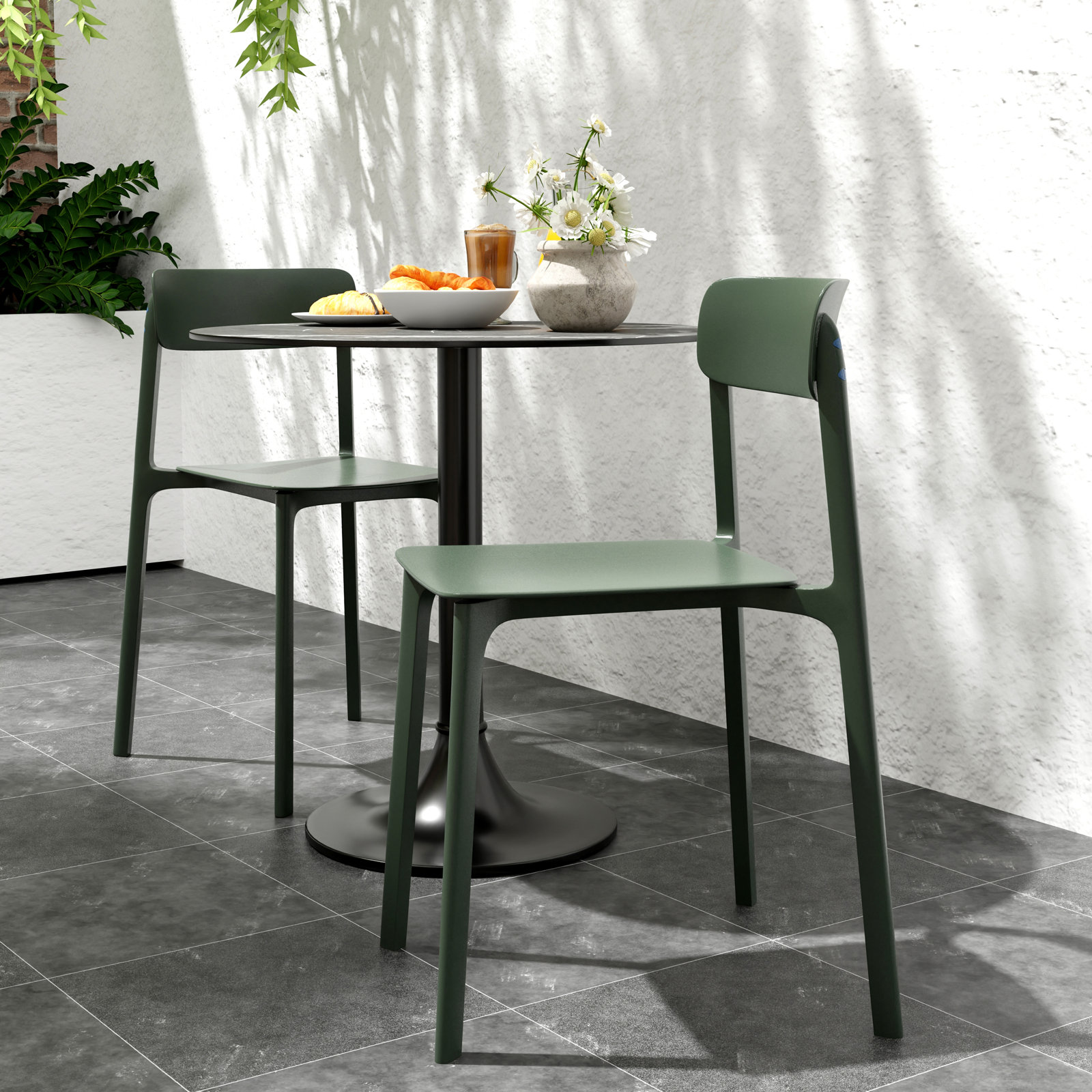 Vowa Stackable Patio Side Chair, Green