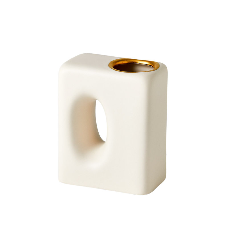 Oh Yes Handmade Earthenware Table Vase, Matte White/Gold