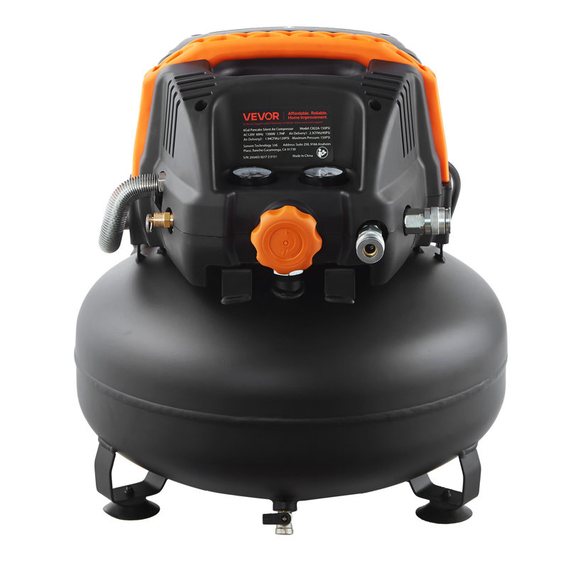 6 Gallon Air Compressor, 1.7HP 2.3CFM @ 90PSI Portable Pancake Air Compressor And 150PSI Max Working Pressure, Oil-Free Compressor Tank For Tire Inflation, Spray Painting, Woodwork Nailing, 120V