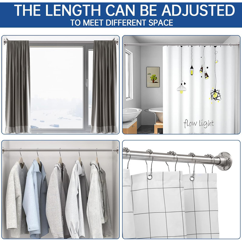 Brushed Nickel Industrial Tension Shower Curtain Rod 43-72 Inch