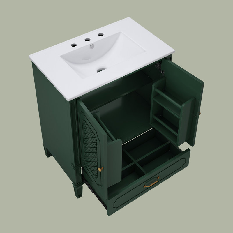Armoire de meuble-lavabo 30 po avec lavabo en céramique, Vert foncé