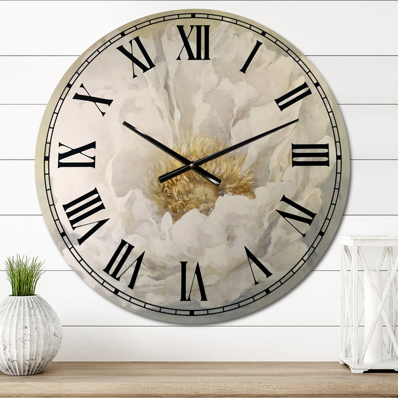 Pivoine blanche sereine - Horloge murale traditionnelle, Moyen