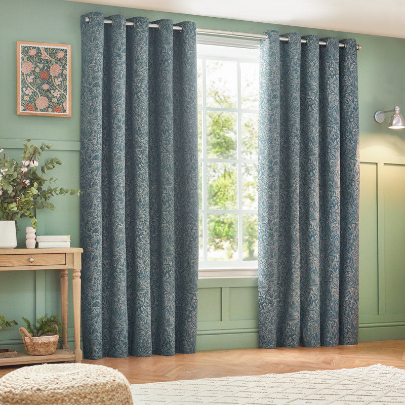 Jacquard Eyelet Curtains, 229 W x 229 D cm, Blue