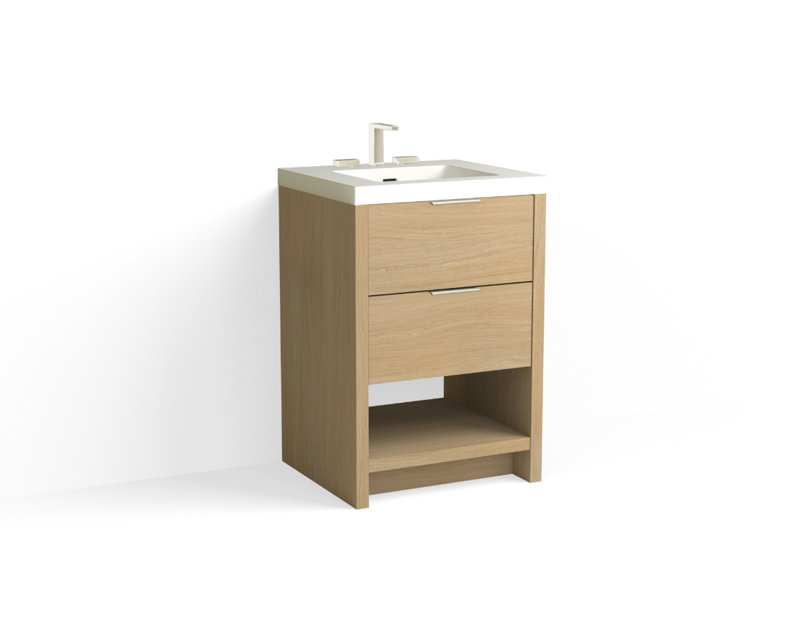 Vue 24" W Freestanding Single Bathroom Vanity, Matte White/8" Widespread, Polished Nickel, Biondo