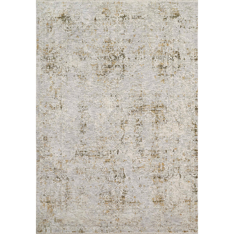 Abstract Area Rug in Grey/Green, Rectangle 9' x 13'
