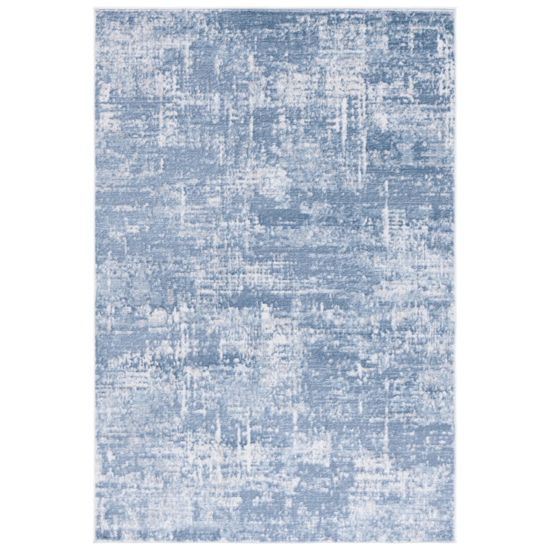 Ivory and Steel Blue Abstract Hand-knotted Rug